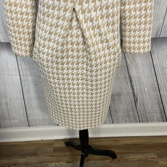 Tyler Boe Women's Small Tan & White Houndstooth Cowl Neck Classic Mini Dress - Picture 5 of 12